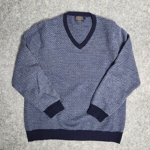 Pendleton Merino Wool‎ Sweater Men M Blue Herringbone Arrow Pattern V Neck Warm